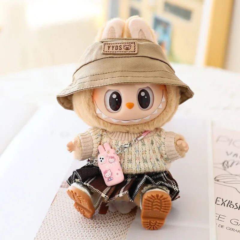 17cm Labubu Doll Clothes Set - Macaron Doll Outfit with JK Pleated Skirt, Camera & Shoes