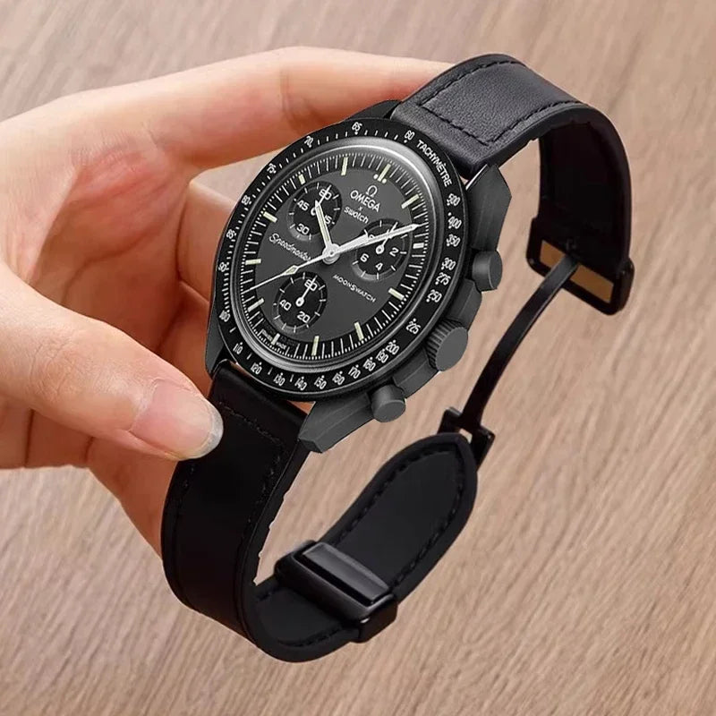 Magnetic Leather Silicone Watch Strap 20mm/22mm for Omega x Swatch MoonSwatch, Xiaomi Watch S1–S4 & Huawei GT2–GT5