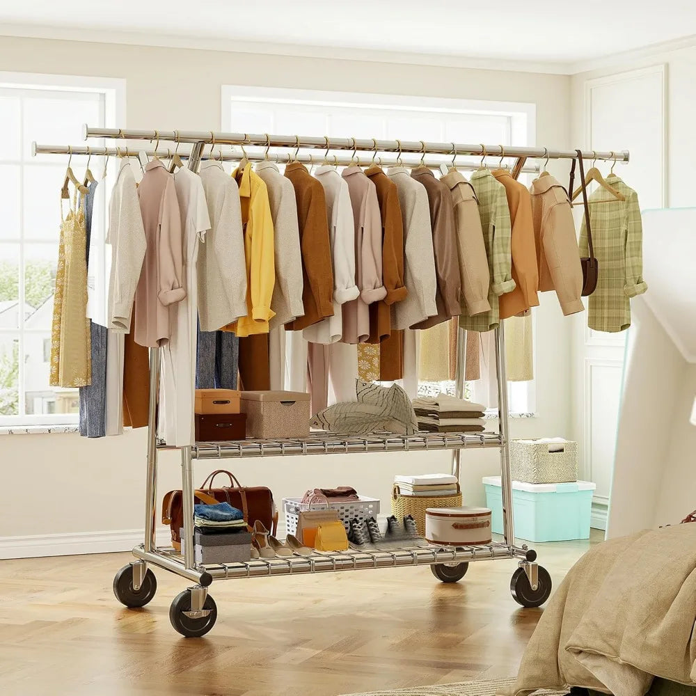 Heavy Duty 78" Rolling Clothes Rack with Shelves – Holds Up to 650LBS, Garment Rack for Hanging & Storage