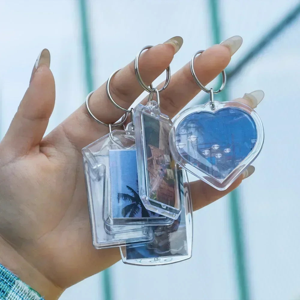 Clear Acrylic Photo Frame Keychains – Blank Rectangle Keyrings for Double-Sided Photos, DIY Supplies (5-100PCS)