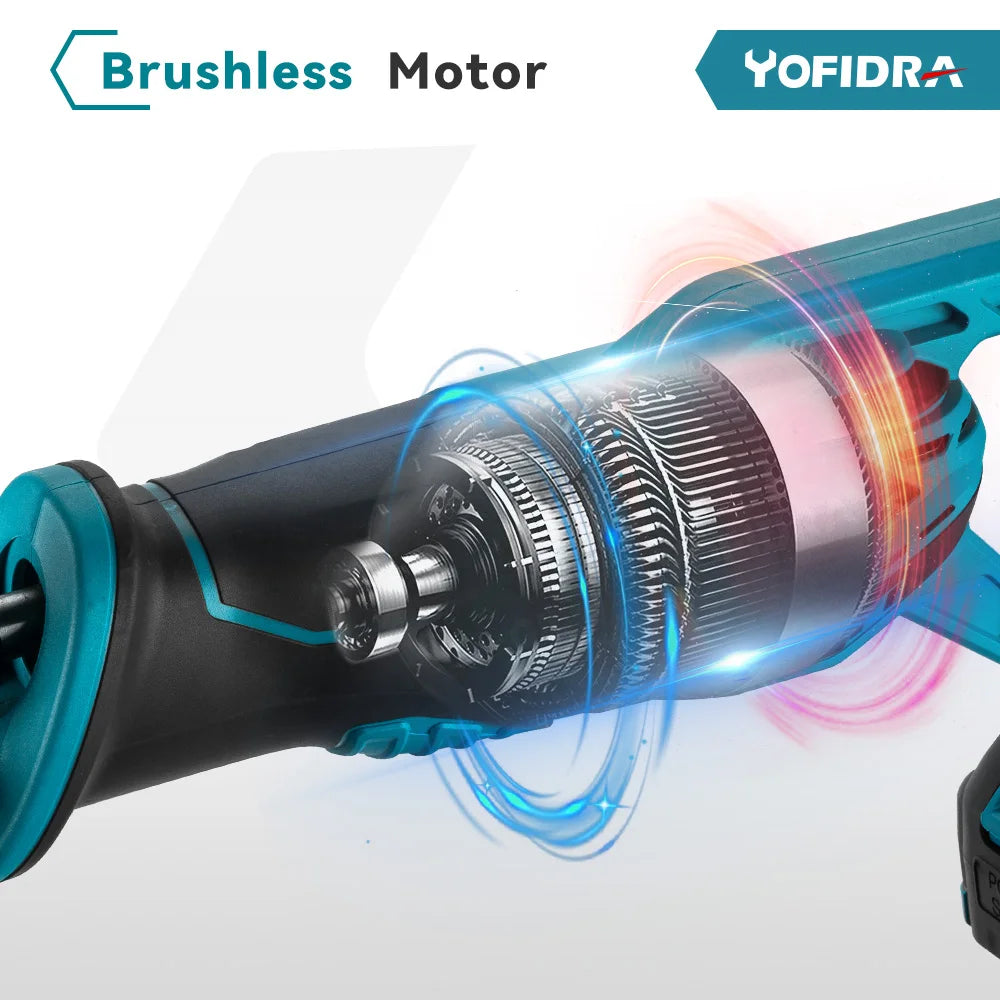 YOFIDRA 3000W Brushless Reciprocating Saw — 4-Blade Multifunction Metal, Wood & Pipe Cutter for 18V/21V Battery