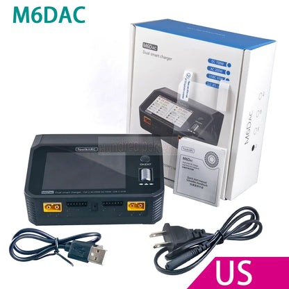 ToolkitRC M6DAC Dual Channel Smart LiPo Battery Charger – 200W AC, 350W DC x2, 15A for 1-6S LiHV PD 65W Discharger