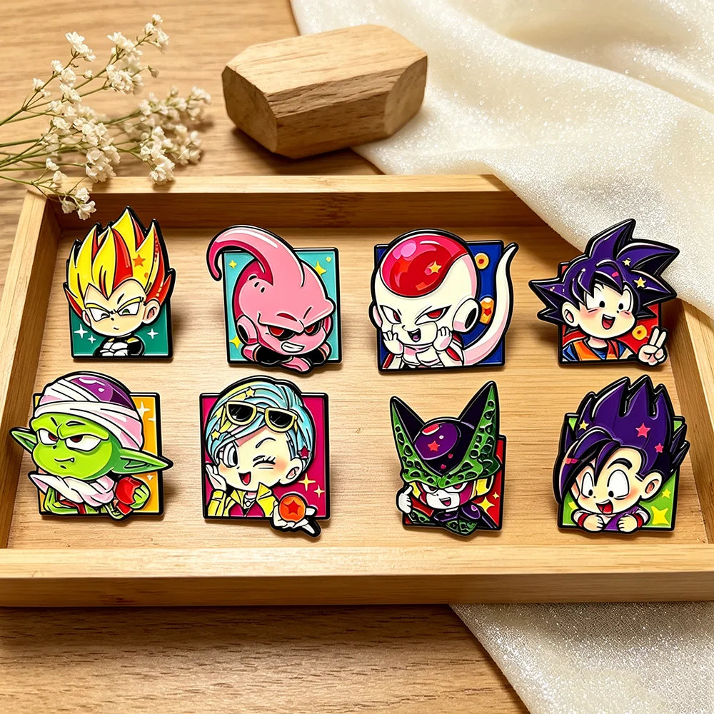Dragon Ball Anime Lapel Pins 8-Piece Set - Cute Manga Character Brooches for Backpacks and Fan Collections
