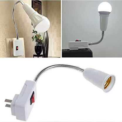 Flexible Stainless Steel E27 Lamp Base: Mobile Test Light Socket Adapter with Bendable Design and Switch