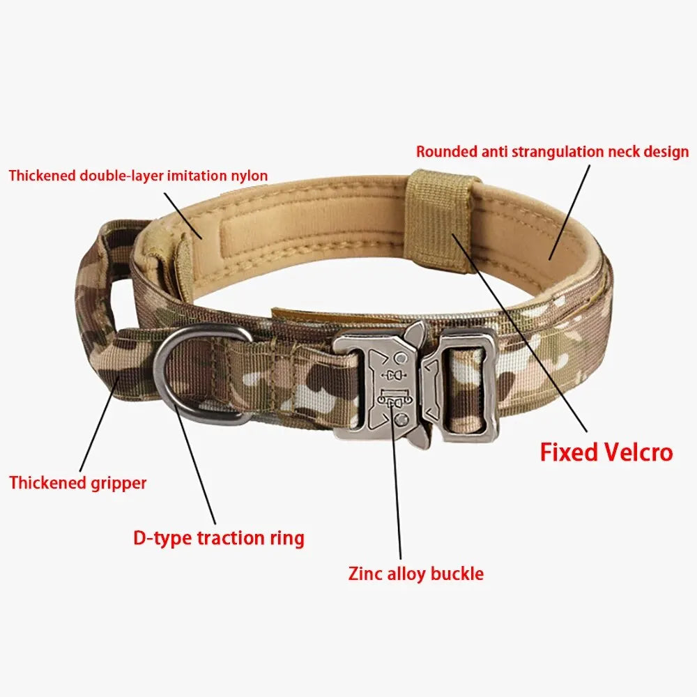 Outdoor Tactical Nylon Dog Collar with Metal Buckle – Breathable Training Collar for Medium & Large Dogs