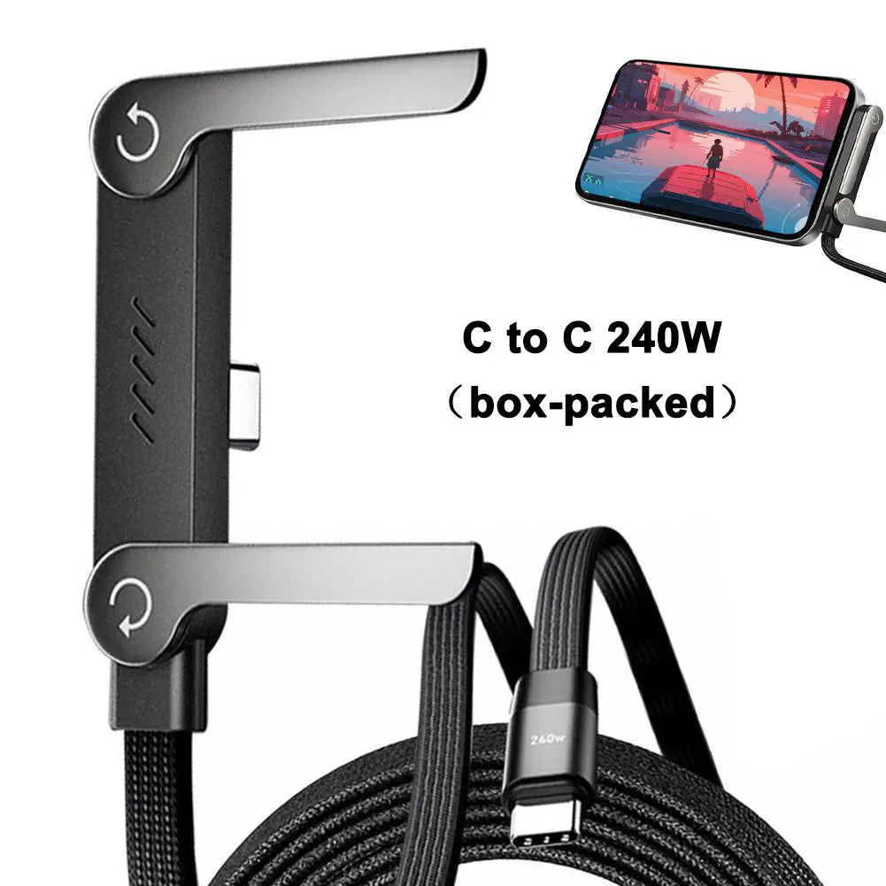 Foldable Charging Cable - 240W Fast Charging Cable with Integrated Phone Stand