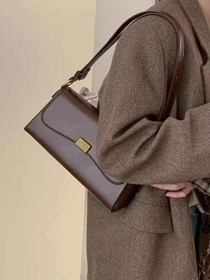 Retro Underarm Bag for Women – New Autumn Winter Fashion, Solid Color PU Leather Handbag, Casual Commuter Single Shoulder Bag