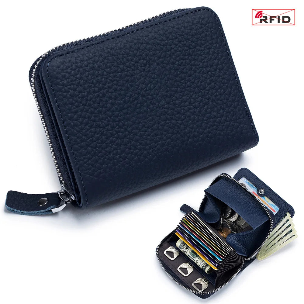 Genuine Leather RFID Short Wallet – Cowhide Card Holder Mini Coin Purse & Key Pouch for Men and Women