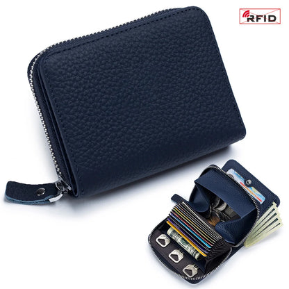 Genuine Leather RFID Short Wallet – Cowhide Card Holder Mini Coin Purse & Key Pouch for Men and Women
