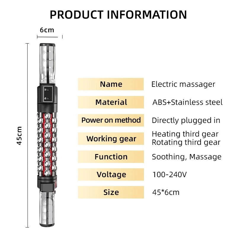 36W Red Light Heated Massage Device - 360° Rotating Roll Massager for Body & Anti-Cellulite Treatment