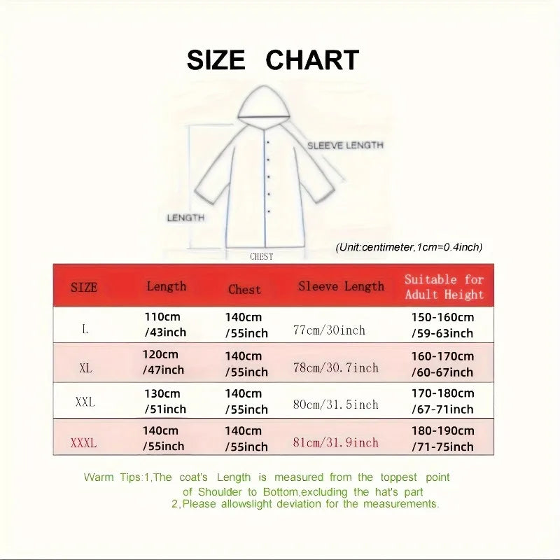 Black Waterproof Long Raincoat for Adults – Hooded Outdoor Jacket for Motorcycle, Cycling, Hiking and Fishing