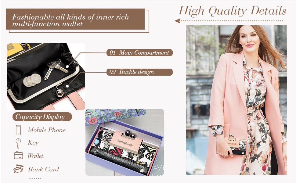 Women’s Leather Wallet — Large Capacity Long Purse with 10 Card Slots and Clips, Zero SY5025