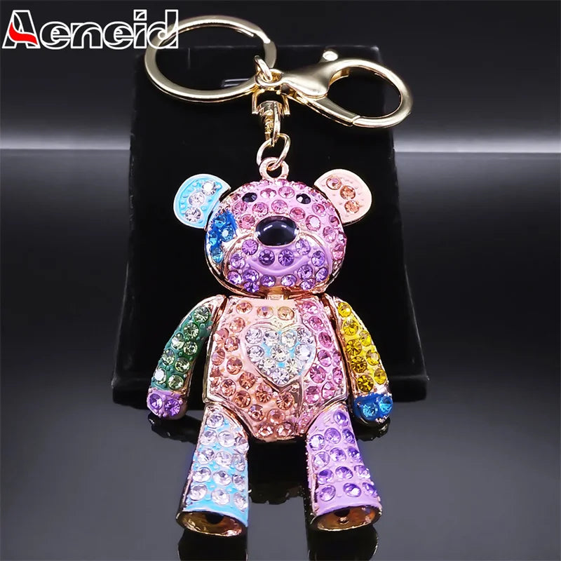 Colorful Crystal Bear Keychain - Cute Rhinestone Alloy Bag Charm & Fashion Keyring