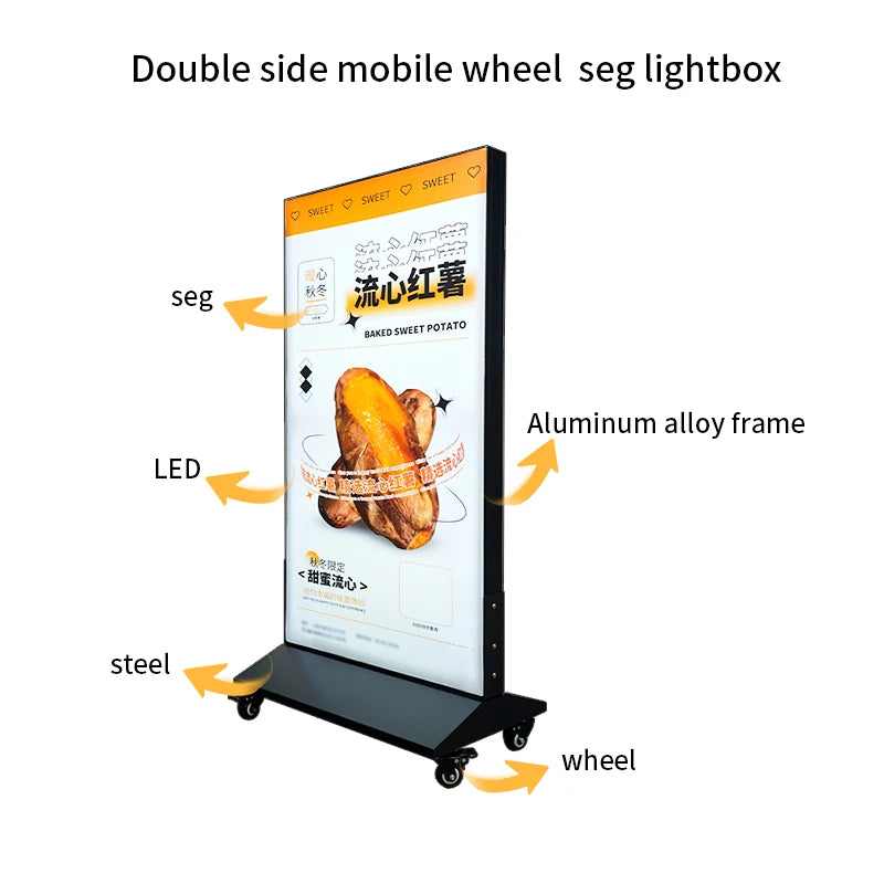 60x120cm Double-Sided LED Fabric Light Box Sign – Large Illuminated Poster Frame for Shop Advertising & Display