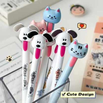 Cute Cat and Dog Gel Pens - 0.5mm Quick-Drying Retractable Pens for School, Office, and Gifts