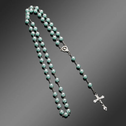 Rosary Beads Cross Necklace – Catholic Virgin Mary Pendant Chain Religious Jewelry Gift for Men & Women Prayer Charm