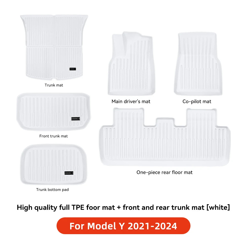 YZ TPE White Foot Pad — Fully-Surrounded Floor Liner for Tesla Model 3 & Model Y (2021–2025) | Waterproof, Non-Slip