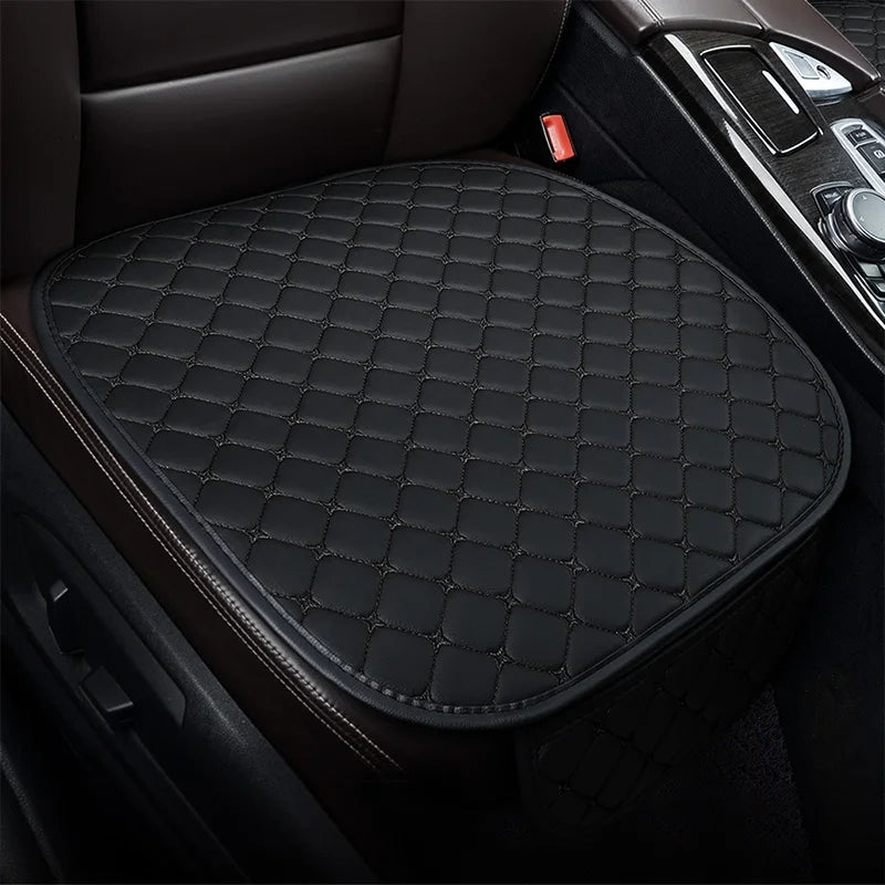 PU Leather Car Seat Cushion - Breathable Embroidered Square Seat Cover for All Seasons