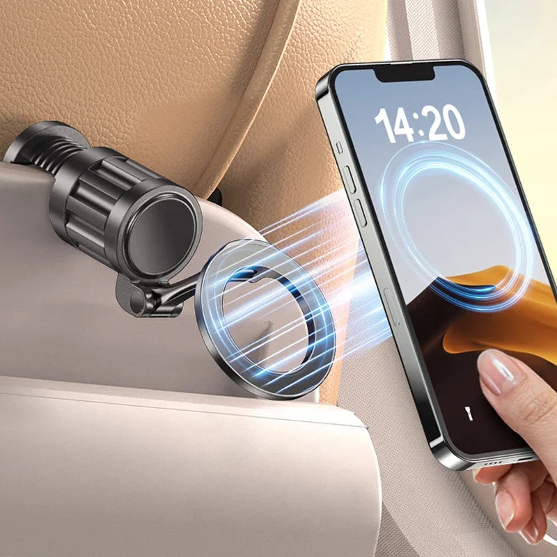 Adjustable 360° Magnetic Phone Holder – Multi-Function Car Headrest Mount for Magsafe & Universal iPhone