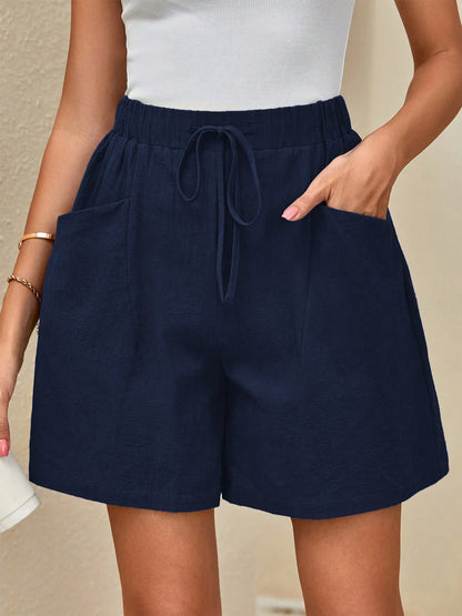 Women’s Linen Summer Shorts - Solid Color Elastic Waist Drawstring Casual Shorts for Everyday Wear