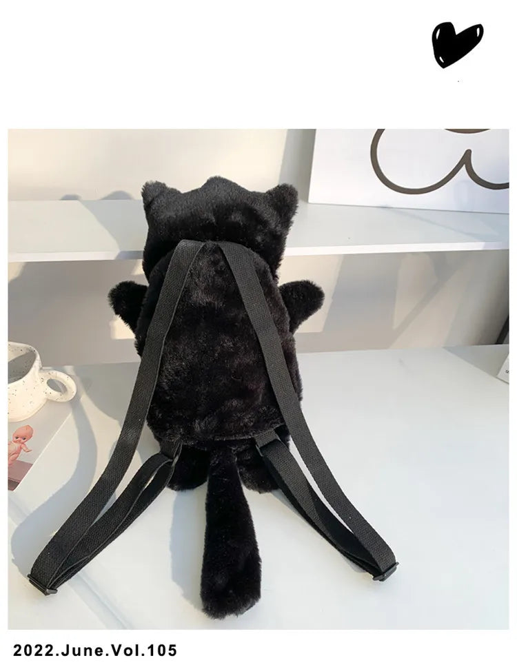 Skull Plush Gothic Backpack – Furry Winter Water Bottle Bag, Skeleton Doll Shape for Women, Birthday Gift