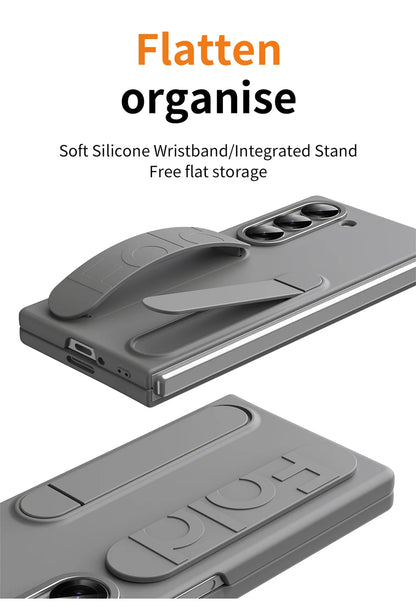 Luxury Wristband Case for Samsung Galaxy Z Fold 3-7 – Invisible Bracket Silicone Cover with Hand Strap & Folding Stand