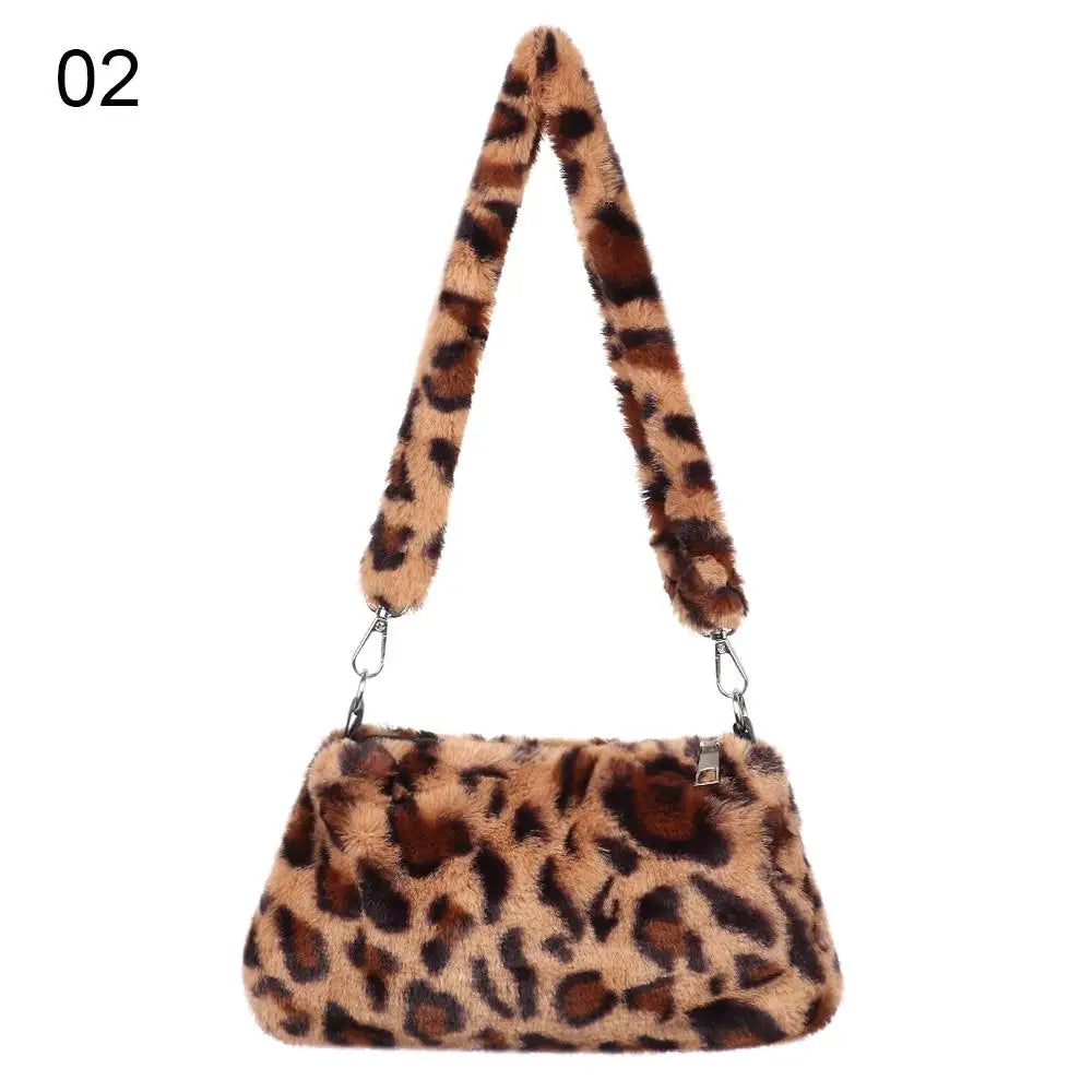 Women’s Leopard Plush Shoulder Bag - Animal Print Underarm Crossbody Messenger Bag for Casual Everyday Style