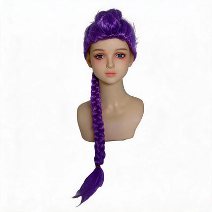 Purple Long Braided Wig - Side Ponytail Kids Girls Wig for Halloween, Anime Cosplay & Parties