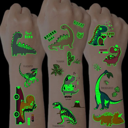 10-Piece Luminous Dinosaur & Animal Temporary Tattoos – Glow-in-the-Dark Waterproof Stickers for Kids, Arm & Body Art