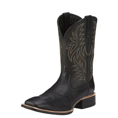 Men's Embroidered Cowboy Boots - Retro Handmade Pointed Toe Western Boots with Hand-Stitched Detail