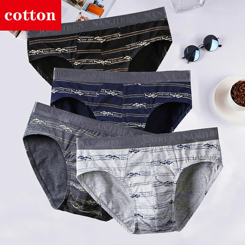 4-Pack Men's Cotton Briefs - Breathable Printed Underwear with Comfortable Fit & Stylish Design