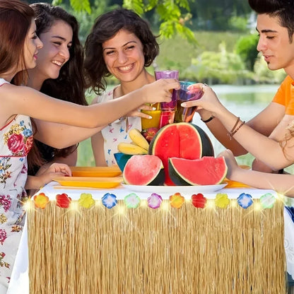 Vibrant Tropical Hawaiian Table Skirt - Reusable Luau Party & Summer Event Decor