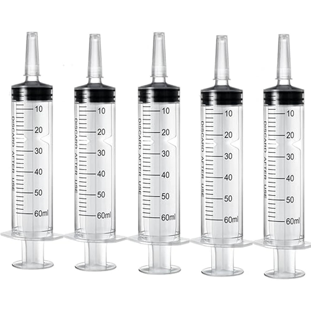 60ml Plastic Measuring Syringe - Pet Feeding, Liquid Dispensing, Laboratory, and Plant Watering Tool with Lid