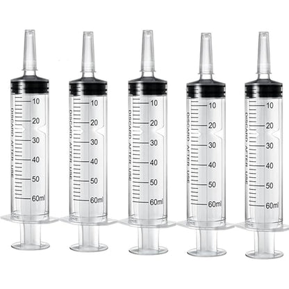 60ml Plastic Measuring Syringe - Pet Feeding, Liquid Dispensing, Laboratory, and Plant Watering Tool with Lid