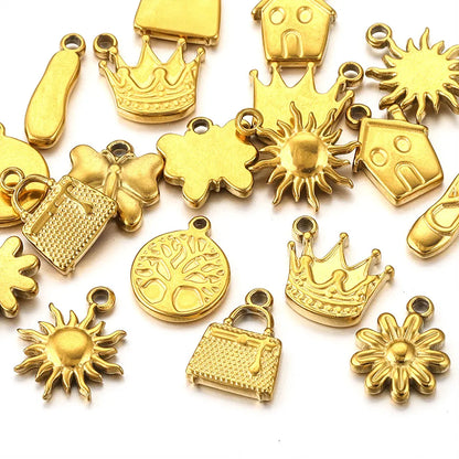 10PCS Stainless Steel Gold-Plated Sun Flower Crown Charms – DIY Necklace & Earrings Jewelry Making Accessories