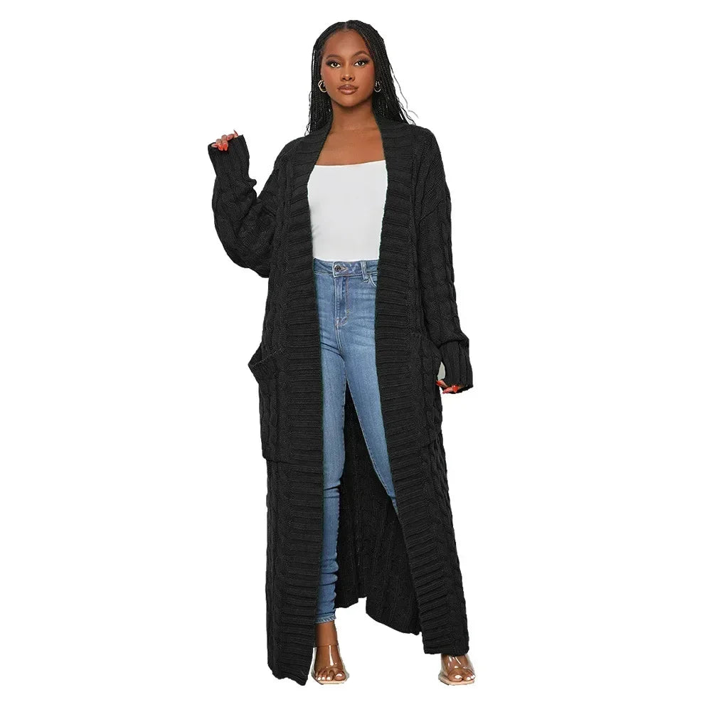 Women’s Yellow Knitted Cardigan – Long Sleeve Crochet Sweater Jacket for Autumn & Winter