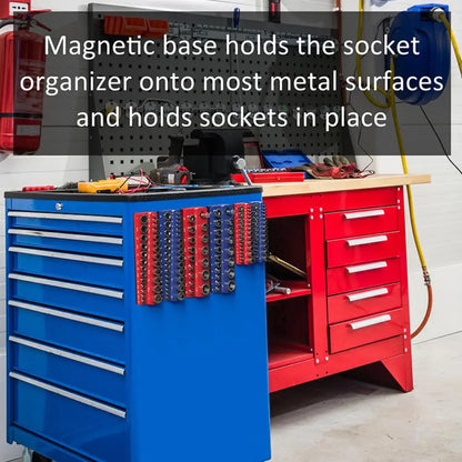 Magnetic Socket Holder Organizer - Metric & SAE Storage Rack for 1/4", 3/8" & 1/2" Drive Sockets