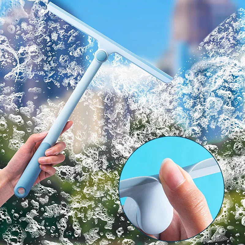 360° Rotatable Shower Squeegee - Glass Wiper Scraper Cleaner with Silicone Holder for Bathroom Mirror Cleaning