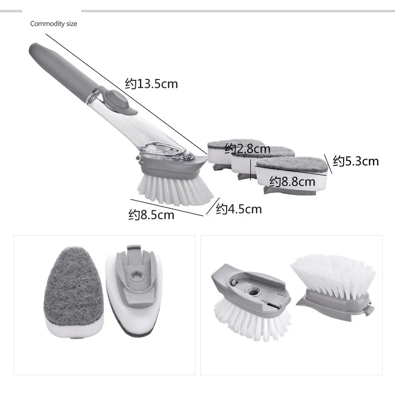 2-in-1 Kitchen Cleaning Brush with Long Handle and Removable Sponge Dispenser - Essential Dishwashing Tool