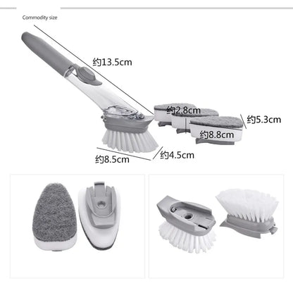 2-in-1 Kitchen Cleaning Brush with Long Handle and Removable Sponge Dispenser - Essential Dishwashing Tool