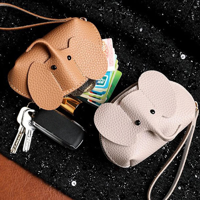 PU Leather Elephant Coin Purse for Women – Multifunctional Money Bag with Key Ring & Zipper Storage Key Case