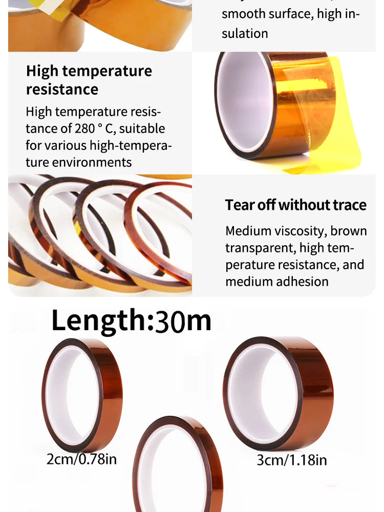 30m Gold Finger High-Temp Polyimide Tape – Anti-Static PET Insulation Tape for Lithium Batteries, Multi-Size Options