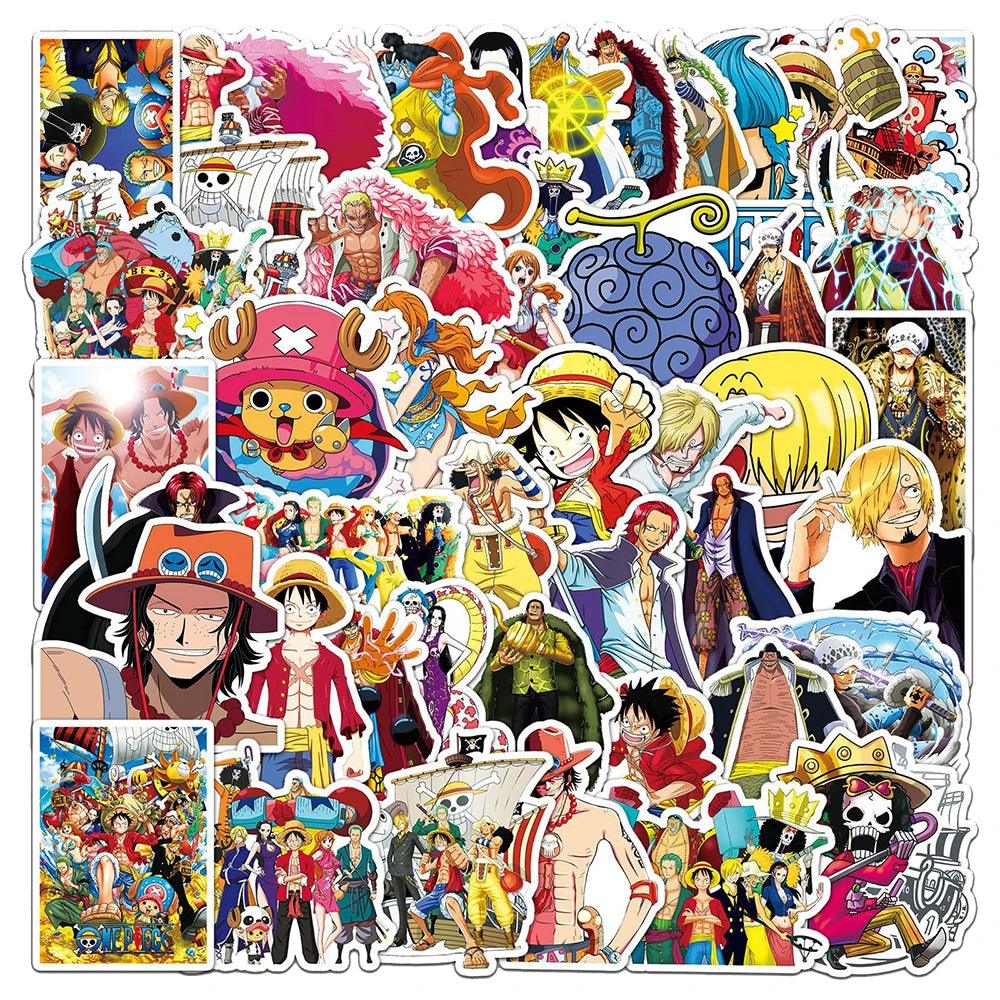 50PCS One Piece Luffy Anime Stickers – Waterproof Cartoon Decal Pack for Notebooks, Phones, Motorcycles & Skateboards