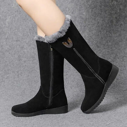 Warm Chelsea High Fur Boots for Women – 2025 Winter Chunky Mid-Calf Plush Snow Boots with ZIP, Fashion Botas De Mujer