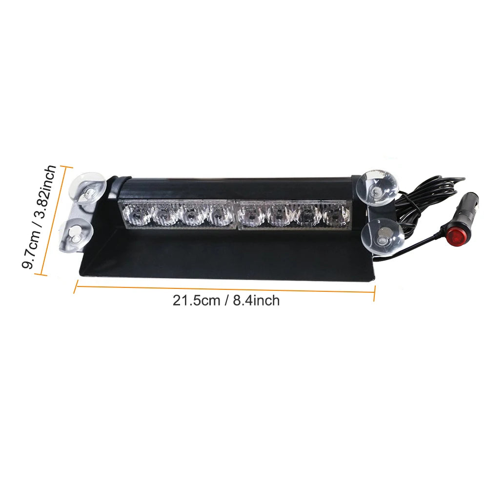 8 LED Police Strobe Lights for Cars - 12V Emergency Signal Warning Light, Auto Truck Flashing Windshield Flash Lighting