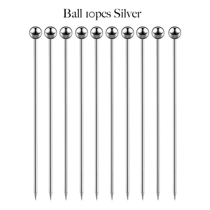 10PCS Stainless Steel Cocktail Picks - Fruit Sticks & Drink Stirring Sticks in Circle, Ball, and Hat Shapes