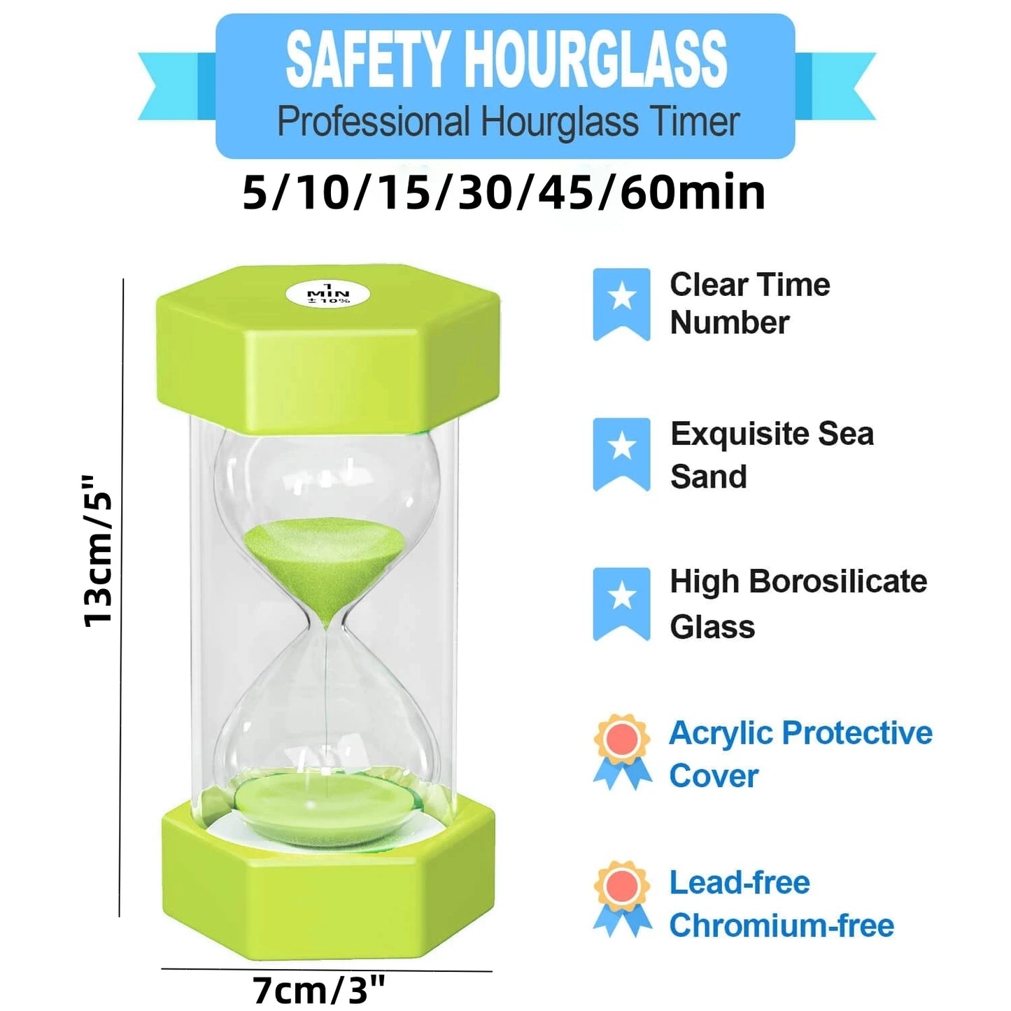 Hexagonal Sand Clock Hourglass Timer - 5/10/15/30/45/60 Minutes - Durable, Drop-Resistant for Games, Kitchen, Decor - Ideal Kid's Gift