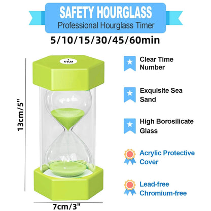 Hexagonal Sand Clock Hourglass Timer - 5/10/15/30/45/60 Minutes - Durable, Drop-Resistant for Games, Kitchen, Decor - Ideal Kid's Gift