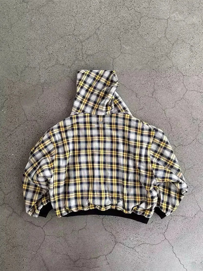 Women's Winter Plaid Hoodie - Warm Reversible Zip-Up Loose Fit Casual Sweatshirt