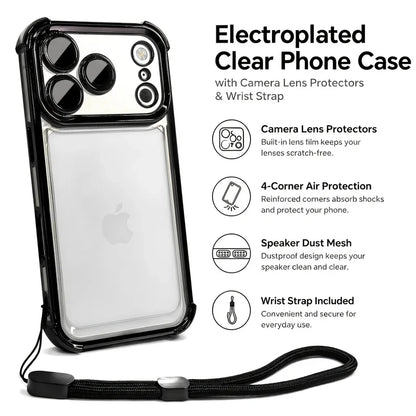 Luxury Clear Shockproof iPhone Case - Wrist Strap, Lens Protector & Protective Cover